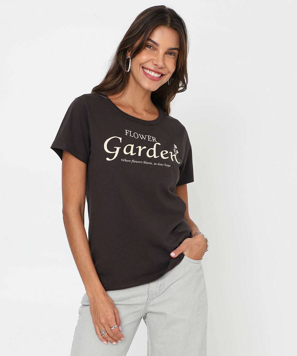 Camiseta Feminina Estampa Frase Manga